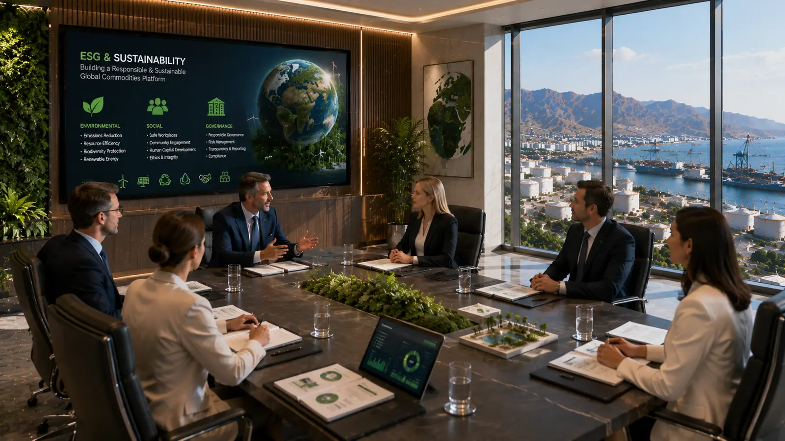 Business leaders reviewing sustainability priorities